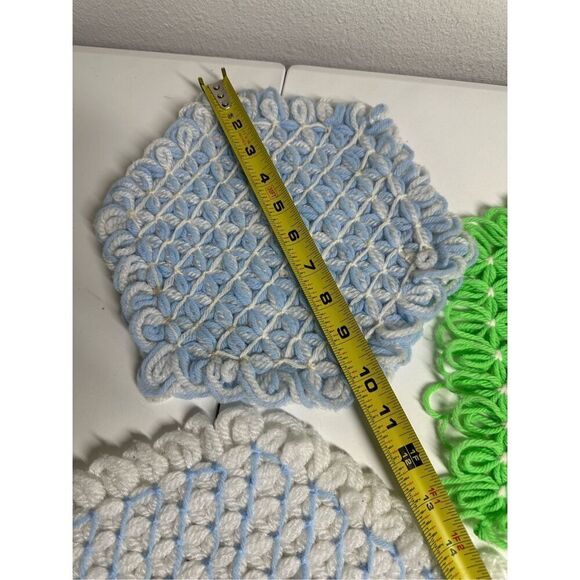 Rare Vintage Handmade Set of 6 Knit Crochet Hot Pad Trivet Potholders - Picture 11 of 14